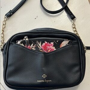 Nanette Lepore Black Crossbody shoulder bag with detached floral cosmetic bag